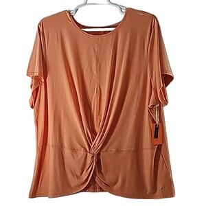 NWT Women Sz 3X Orange Twist Detail Front Cap Sleeve Fairy Flattering Freely Top